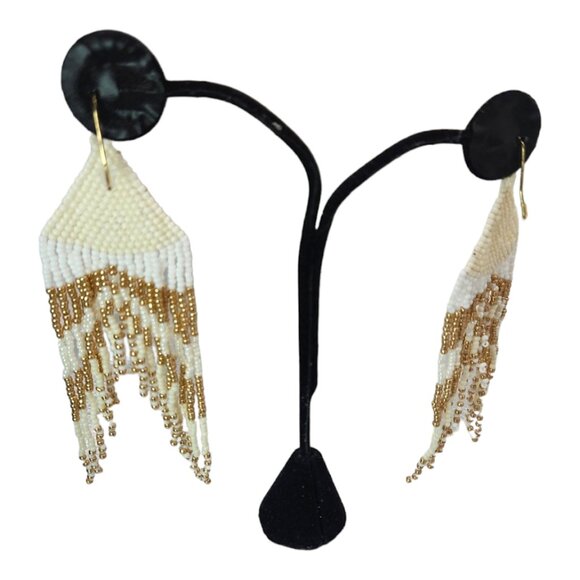Triangle Multi Tassel Beads Earrings - Picture 5 of 9